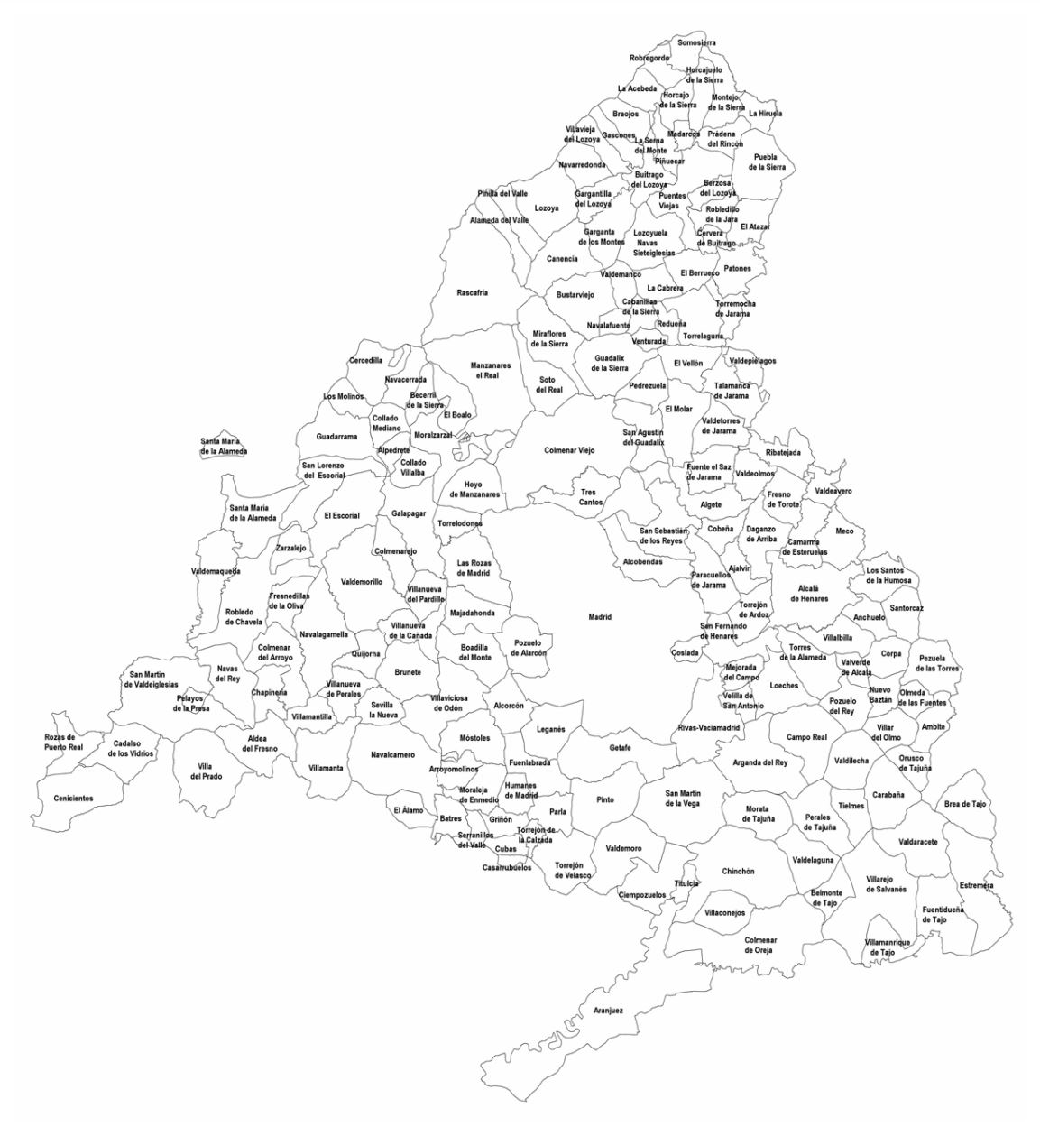 Mapa de la Comunidad de Madrid con Etiquetas